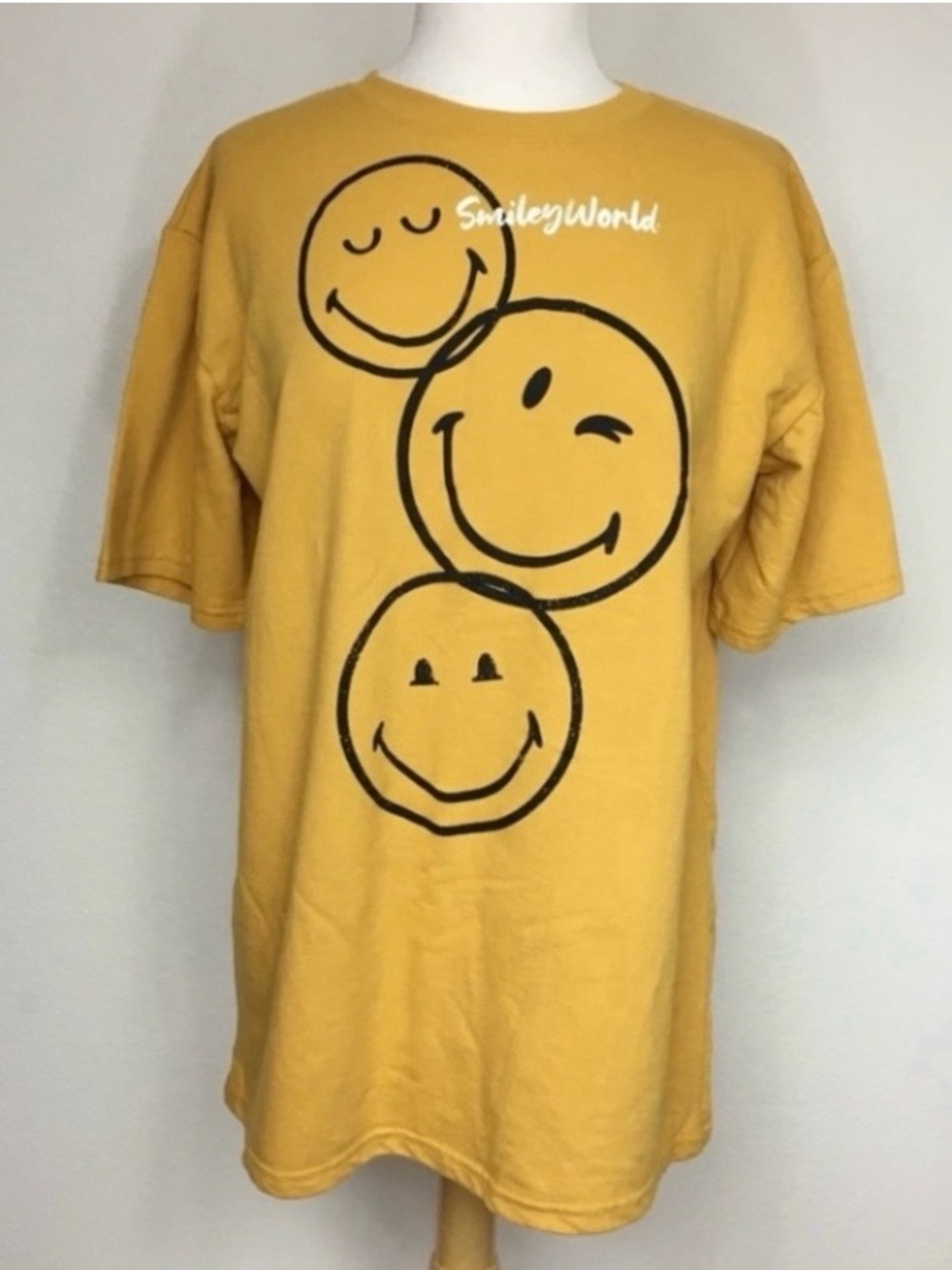 Smiley World Womens Mustard Smiley Face Tunic T-Shirt Size S/M Casual Streetwear